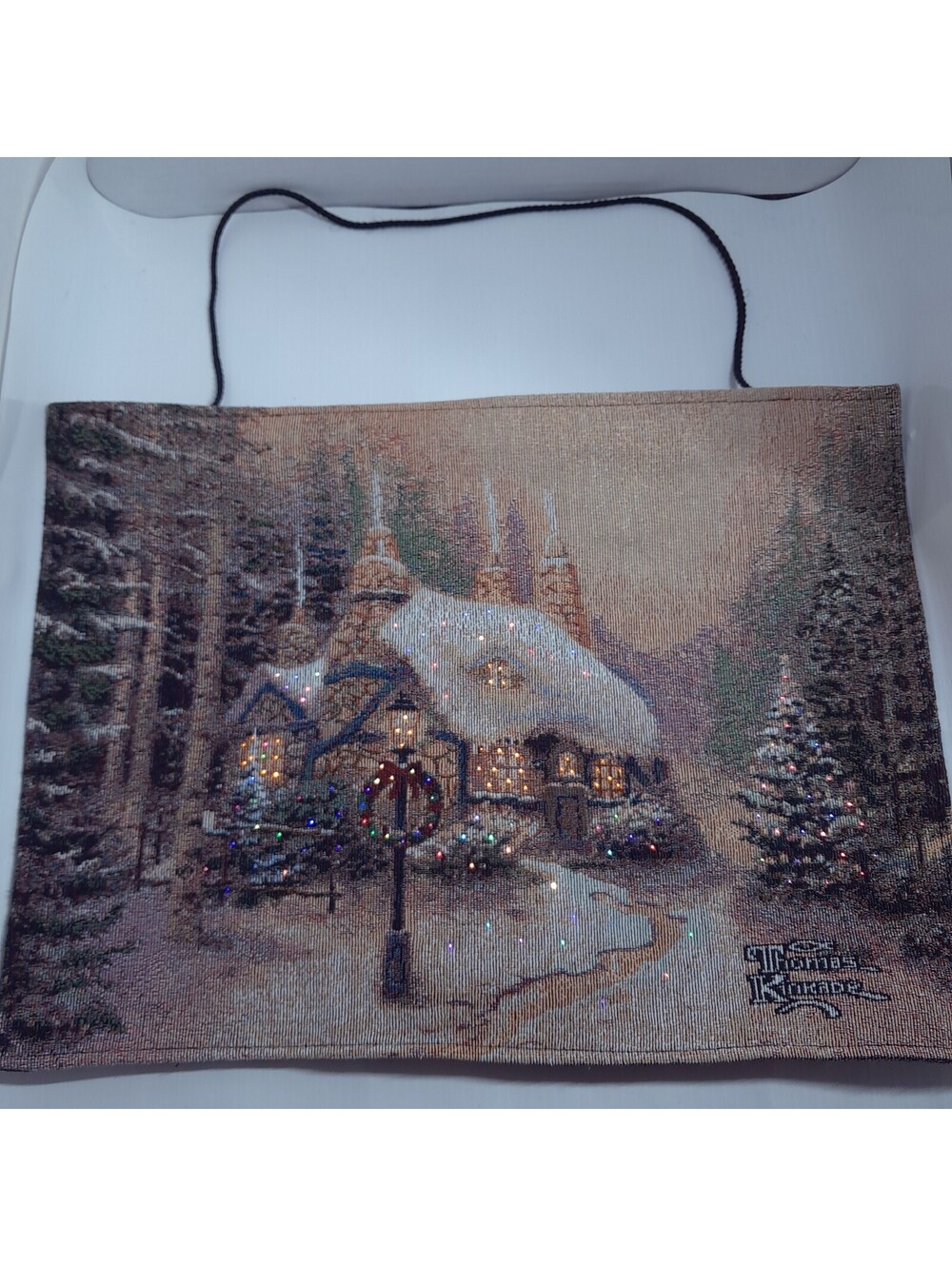 Thomas Kinkade Stonehearth Hanging Tapestry Banner Bannerette light up Christmas